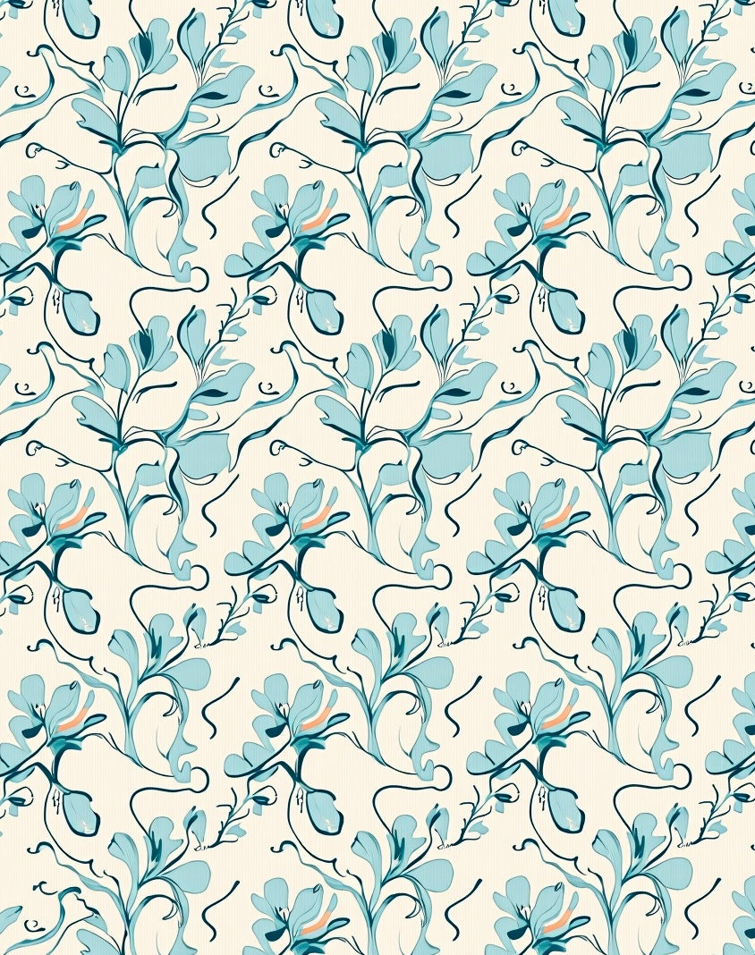 Serene Teal Floral Swirls Rug