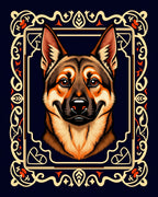 German Shepherd Portrait Ornate Frame Rug