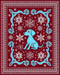 Blue Dog Snowflakes Crimson Border Rug