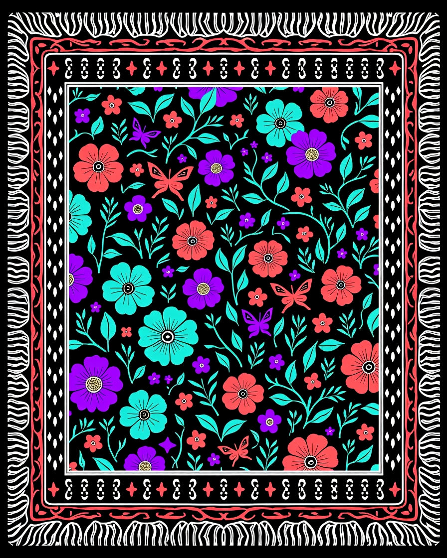 Vibrant Flower Butterfly Garden Rug
