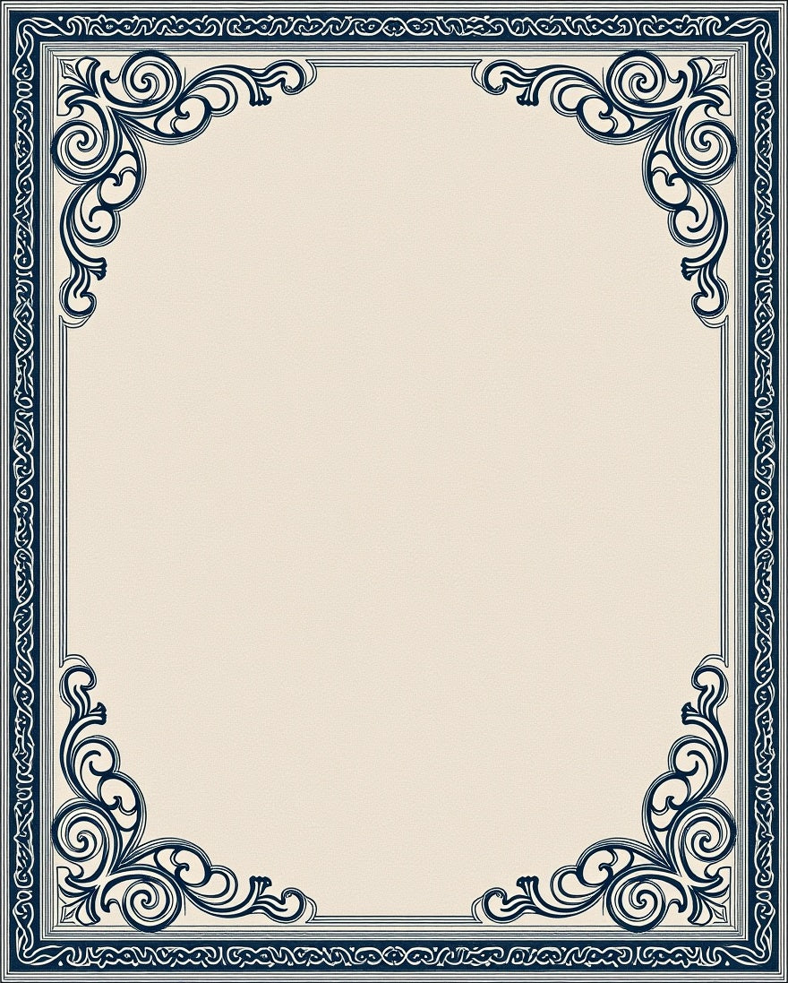 Navy Scrollwork Ivory Border Rug