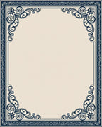 Navy Scrollwork Ivory Border Rug