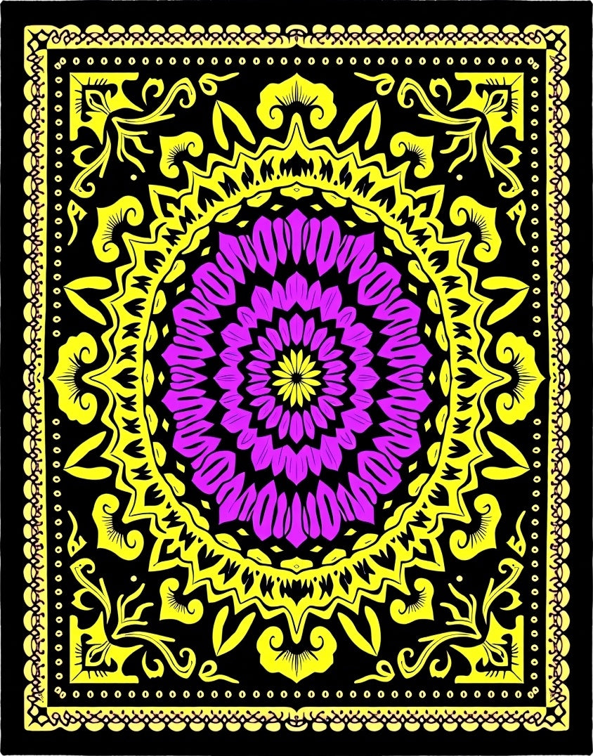 Vibrant Purple Floral Yellow Border Rug