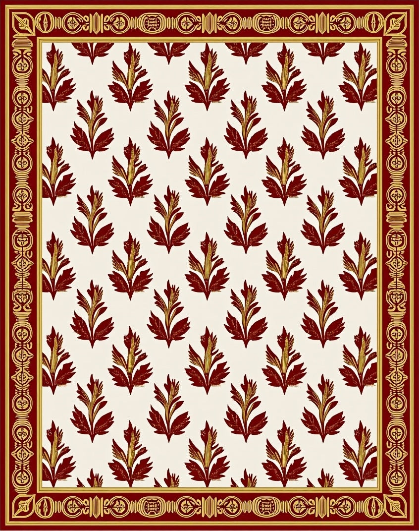 Crimson Gold Floral Arrangement Border Rug