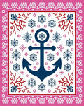 Navy Anchor Pink Floral Border Rug