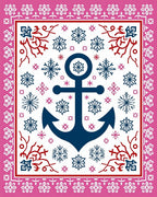 Navy Anchor Pink Floral Border Rug