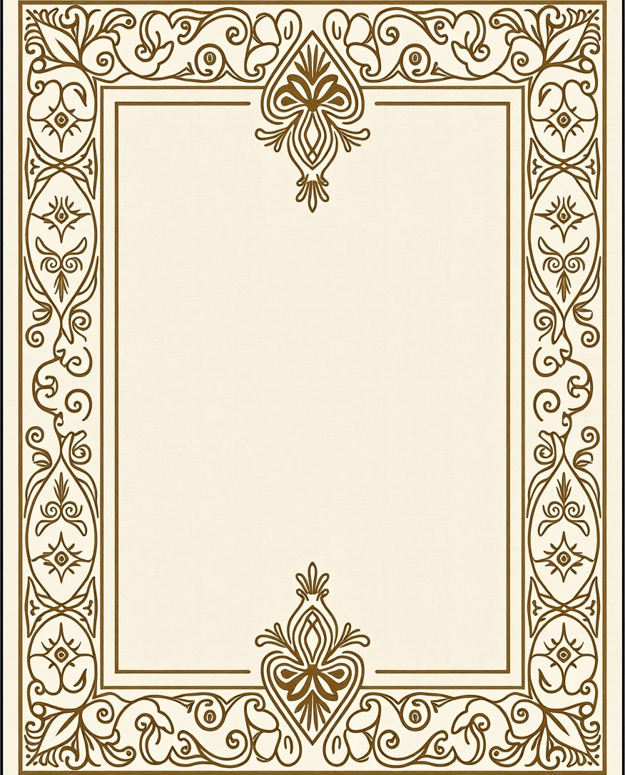 Elaborate Golden Scrollwork Decorative Frame Rug