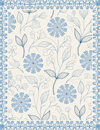 Classic Blue Floral Garden Motif Rug