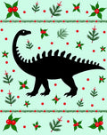 Black Dinosaur Holly Christmas Scene Rug
