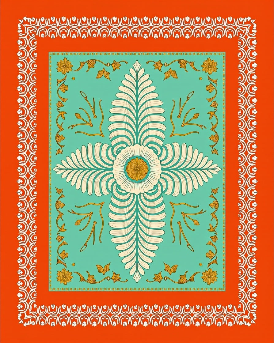 Emerald Floral Medallion Orange Border Rug