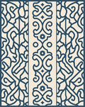 Deep Blue Filigree Scrollwork Panel Rug