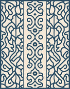Deep Blue Filigree Scrollwork Panel Rug