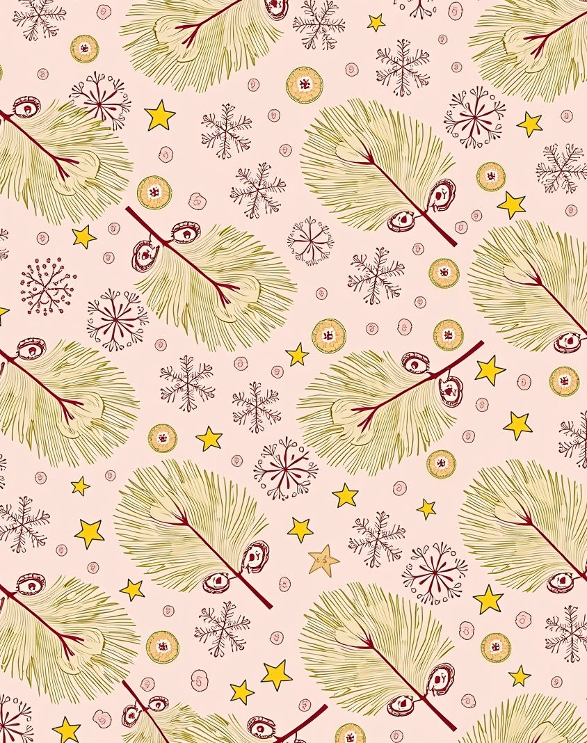 Golden Pine Sprigs Snowflake Stars Rug