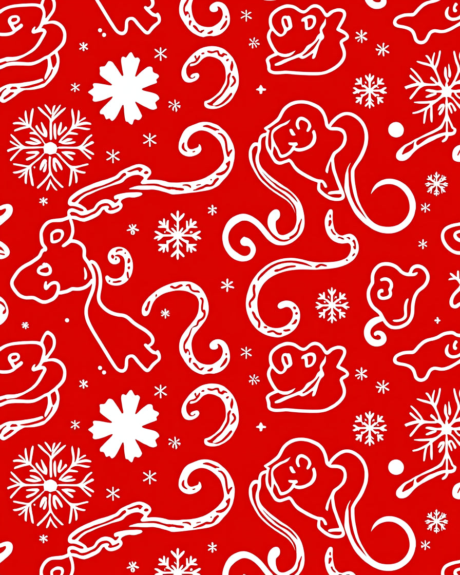 Red White Festive Reindeer Snowflakes Swirls Rug