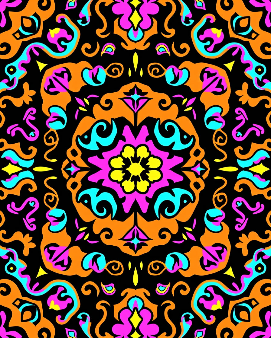 Vibrant Orange Teal Pink Medallion Rug