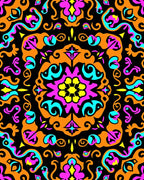 Vibrant Orange Teal Pink Medallion Rug