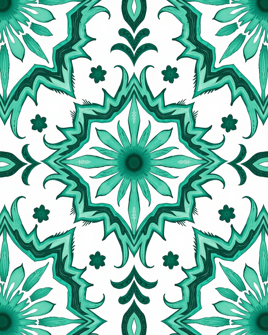 Emerald Floral Medallion Mosaic Rug