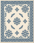 Cream and Navy Floral Medallion Rug