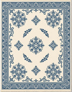 Cream and Navy Floral Medallion Rug