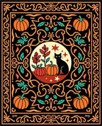 Black Cat Orange Pumpkin Halloween Scene Rug