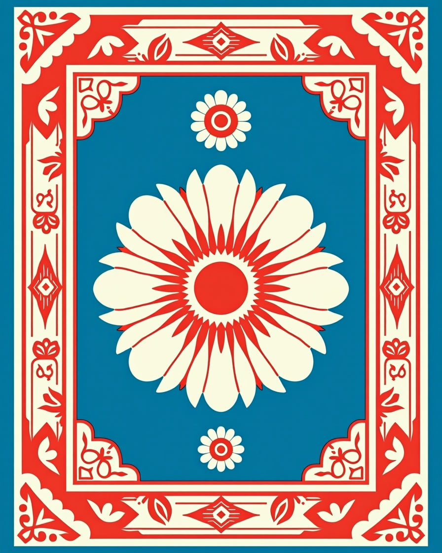 Bold Red Cream Daisy Garden Rug