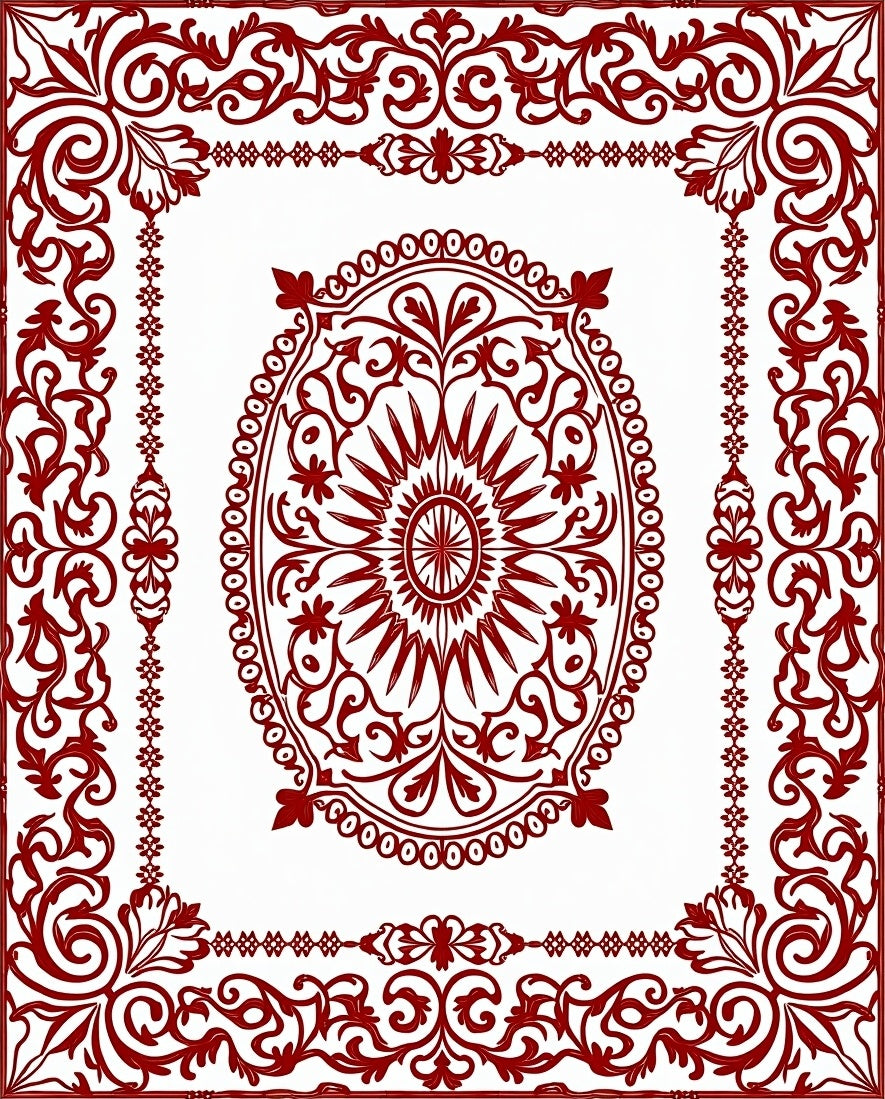 Crimson Oval Central Medallion Border Rug