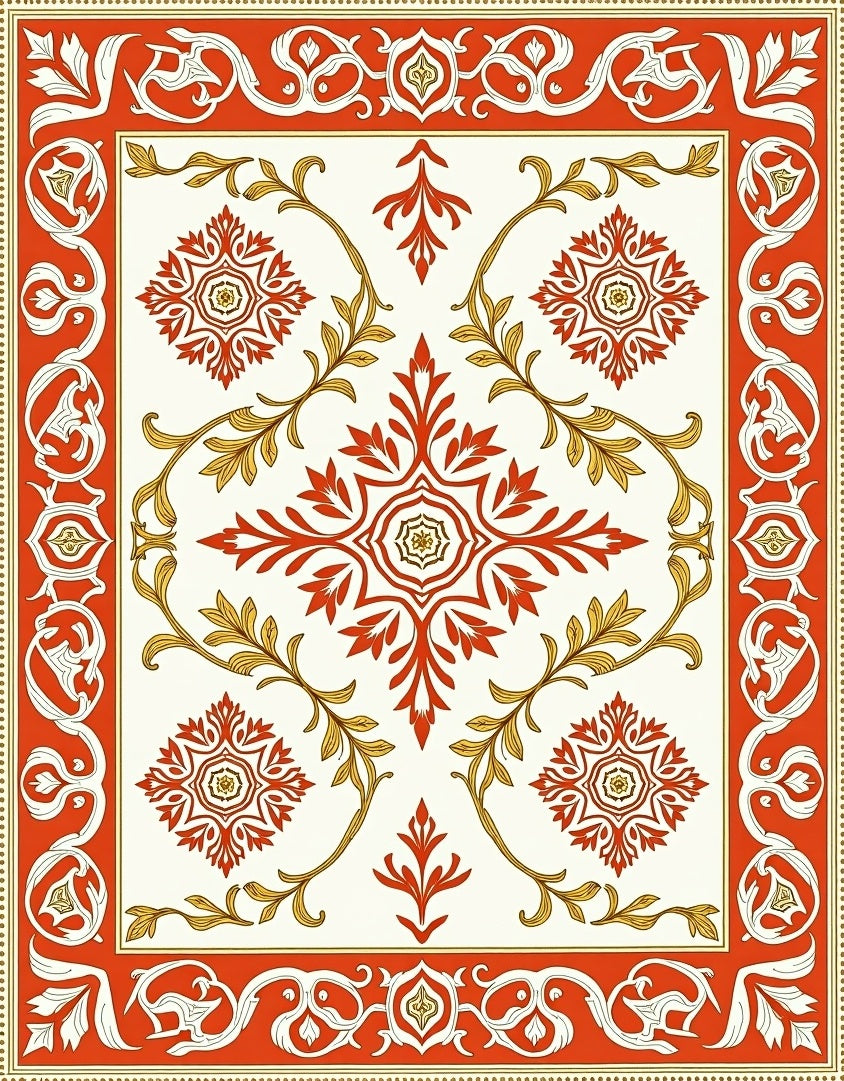 Crimson and Gold Floral Medallion Rug