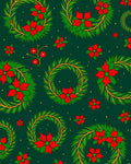 Green Wreaths Red Flowers Gold Accents Rug