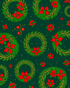 Green Wreaths Red Flowers Gold Accents Rug