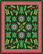 Emerald Green Red Floral Medallion Border Rug