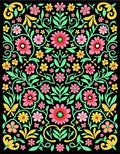 Vibrant Pink Yellow Black Floral Scroll Rug