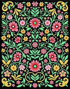 Vibrant Pink Yellow Black Floral Scroll Rug