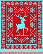 Crimson Sky Blue Reindeer Snowflake Borders Rug