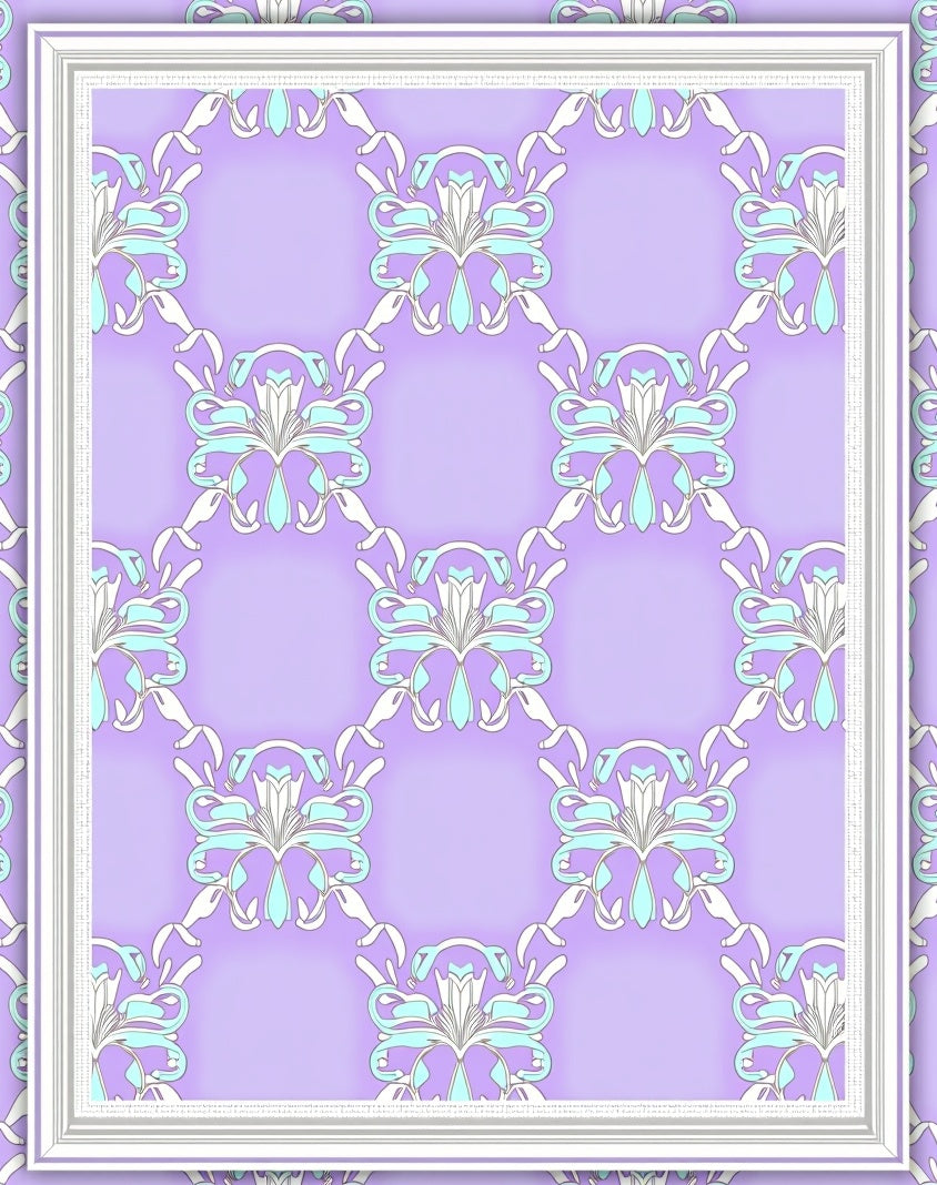 Lavender Blue Floral Lattice Tile Rug