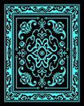 Aqua Black Ornate Floral Frame Rug