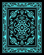 Aqua Black Ornate Floral Frame Rug