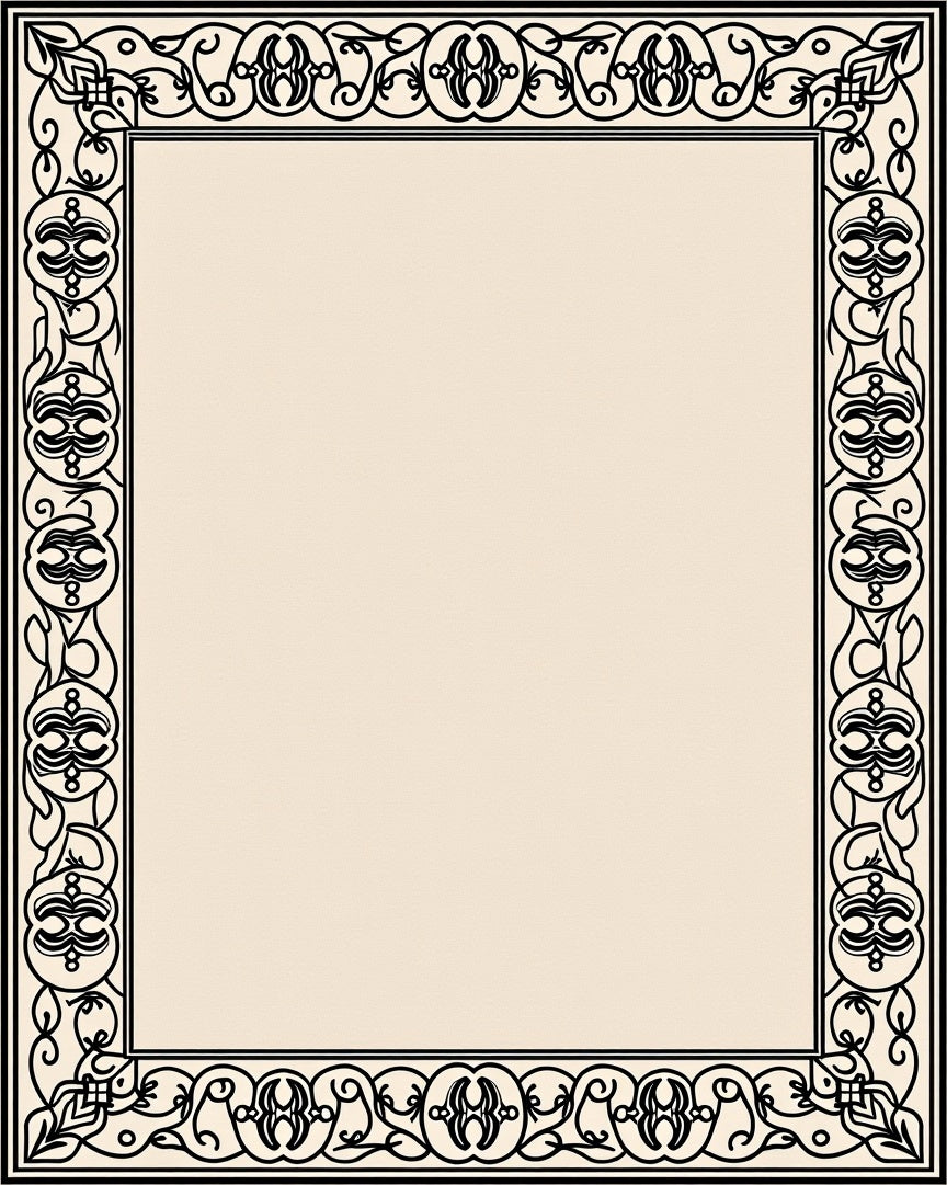 Black Ivory Ornate Scroll Border Rug
