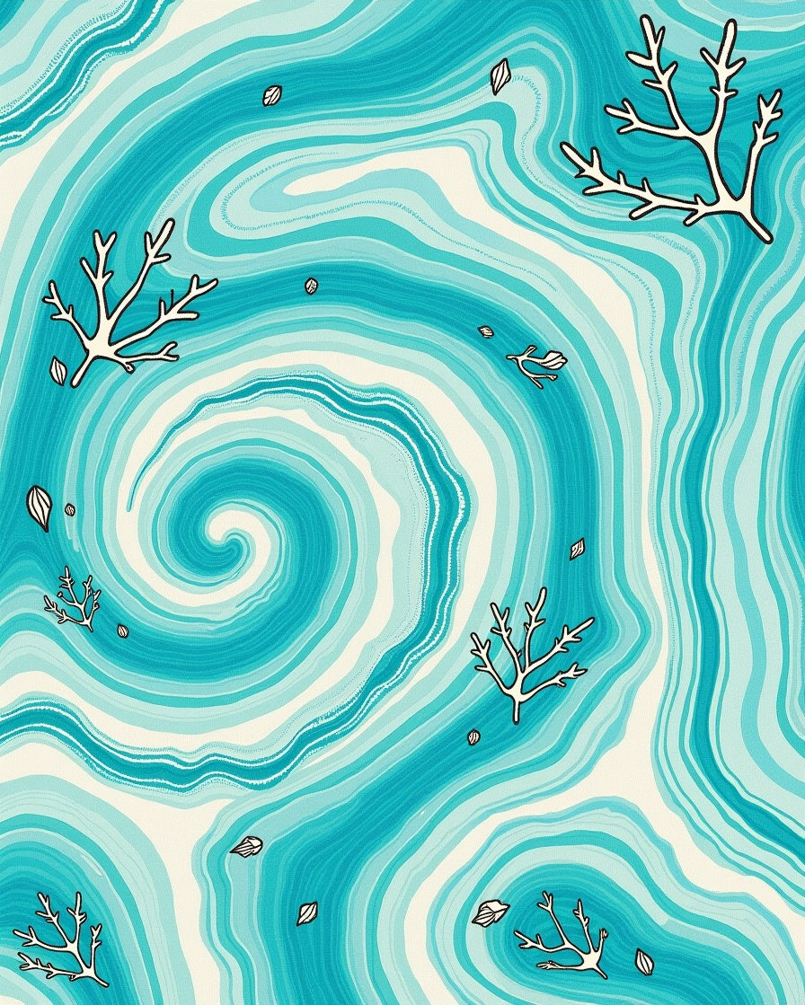 Oceanic Swirl Coral Branch Rug