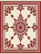 Crimson Floral Medallion on Cream Rug