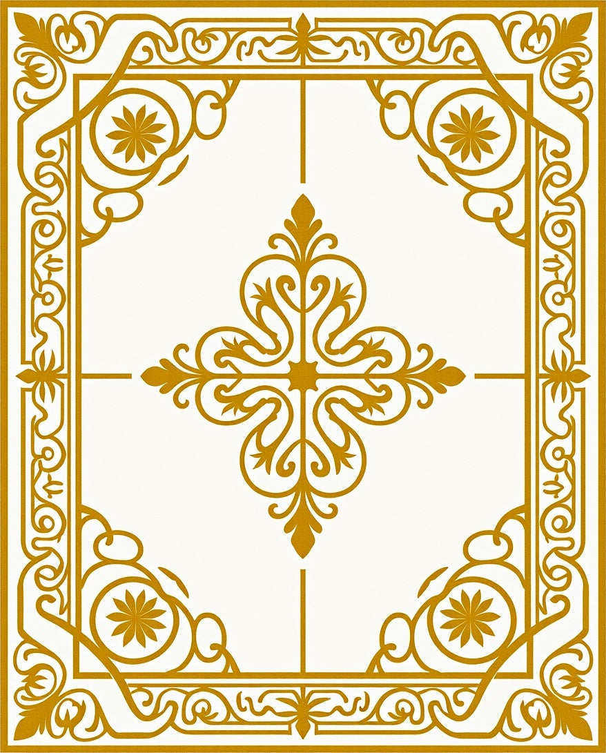 Ornate Gold Scrollwork Floral Medallion Rug