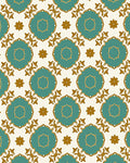 Teal Gold Floral Quatrefoil Medallion Rug