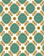 Teal Gold Floral Quatrefoil Medallion Rug