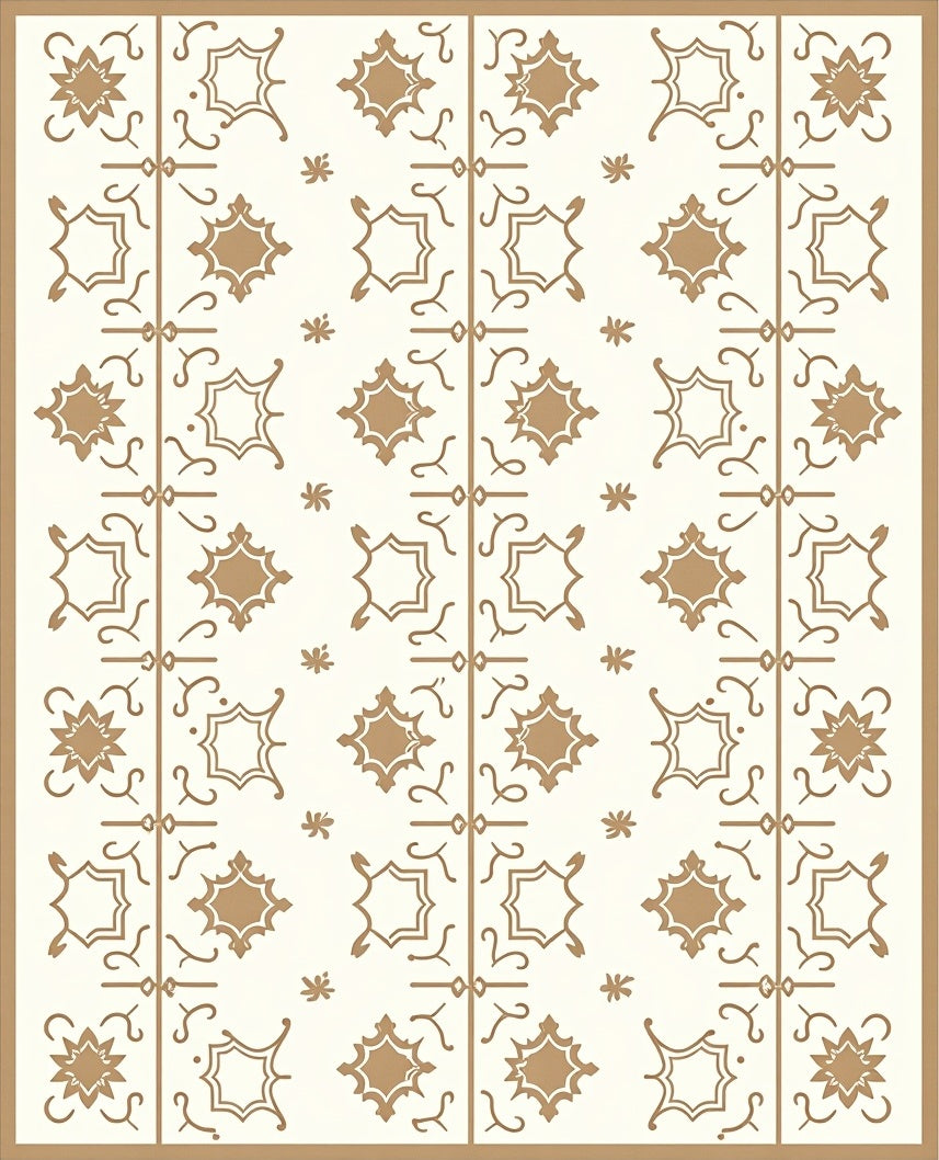 Elegant White Gold Medallion Lattice Rug