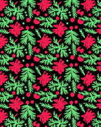Whimsical Red Green Floral Evergreen Rug