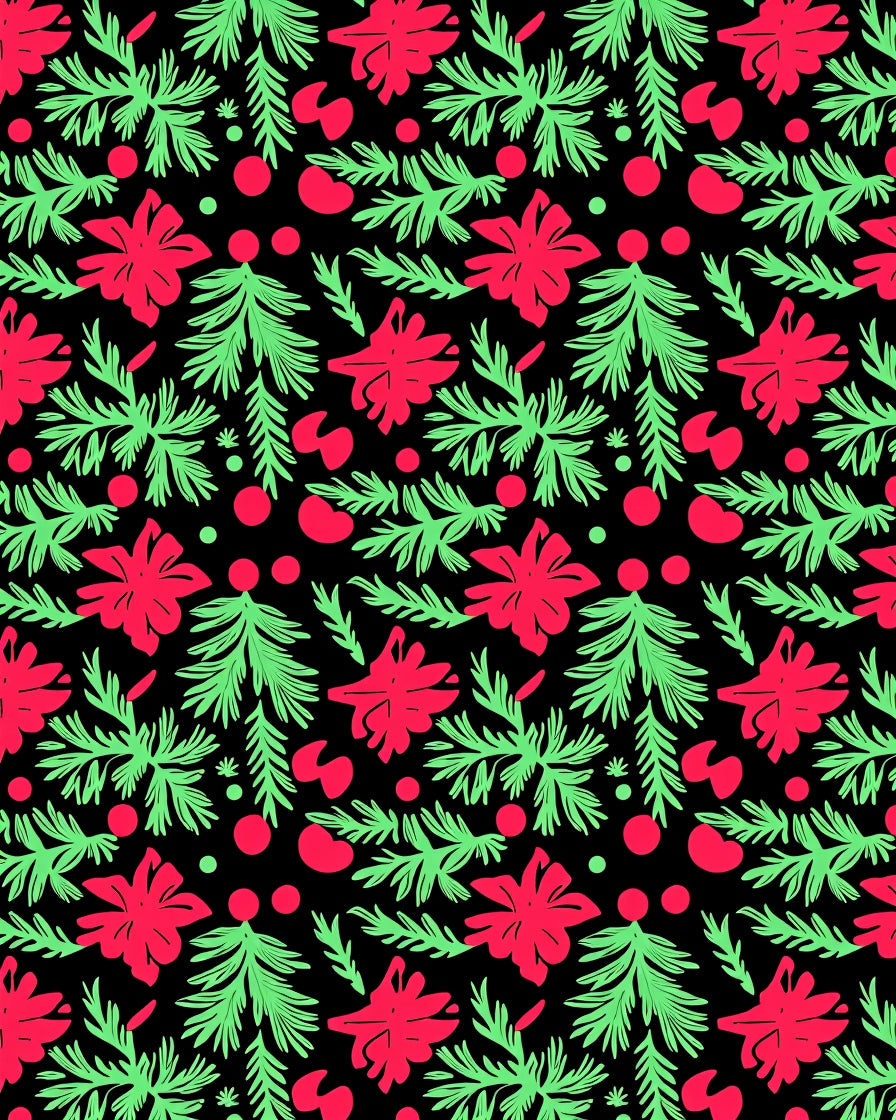Whimsical Red Green Floral Evergreen Rug
