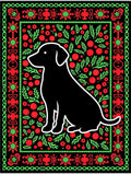 Black Sitting Dog Floral Garden Rug