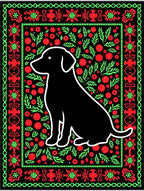 Black Sitting Dog Floral Garden Rug
