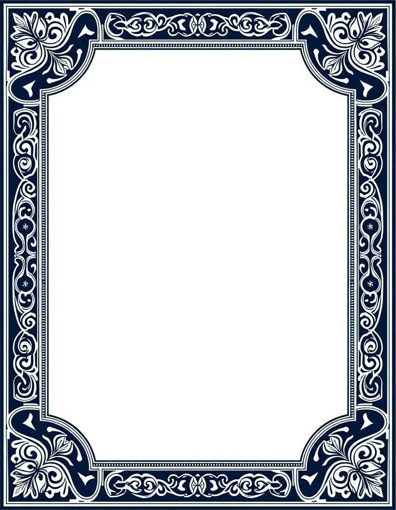 Ornate Navy Blue Floral Border Rug