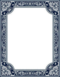 Ornate Navy Blue Floral Border Rug
