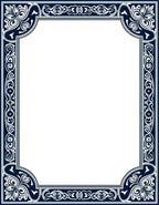 Ornate Navy Blue Floral Border Rug